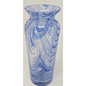 Vtg Royal Limited Crystal Blue White Swirl Art Glass Vase Taiwan Cottagecore